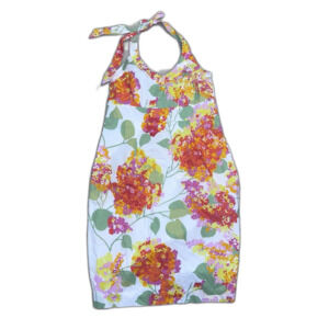 Boden St Lucia Floral Halter Dress Sz 8 Orange Yellow White Summer Cotton Beach